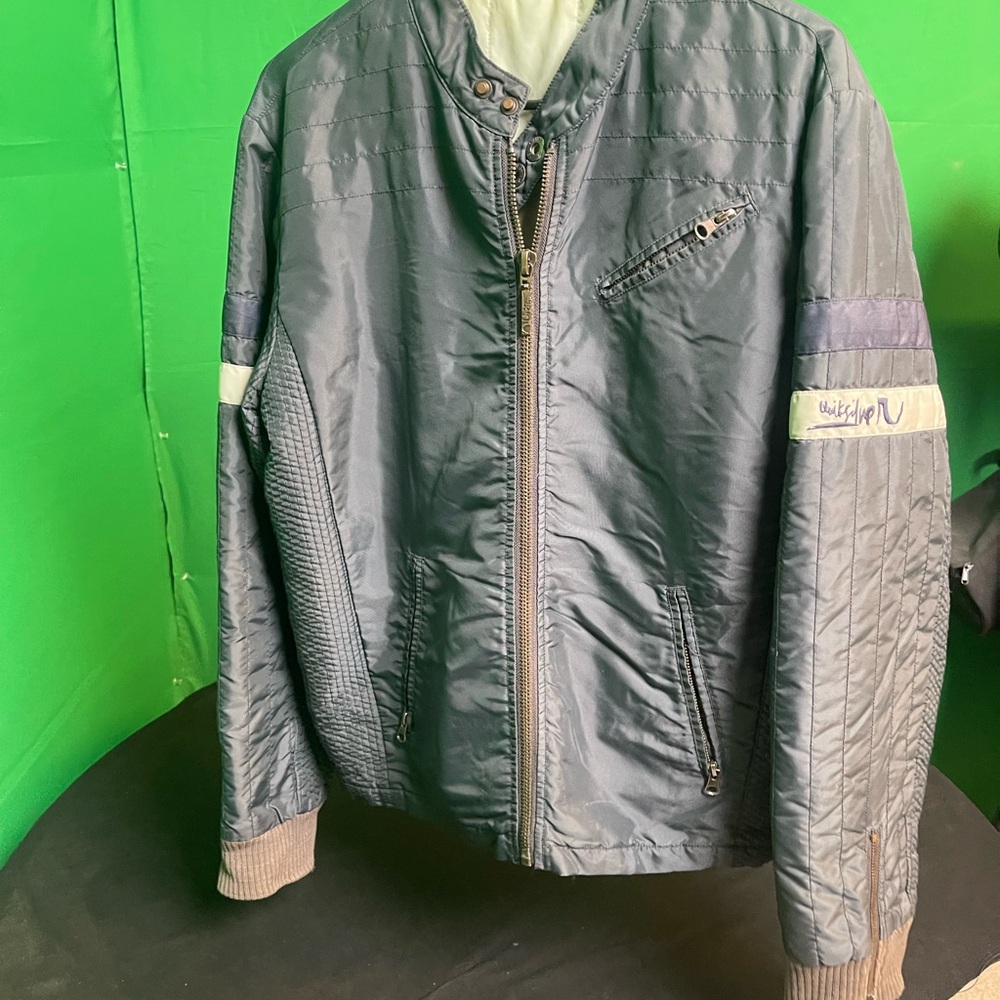 Quiksilver Navy Quilted Bomber Jacket with Contrast Sleeve Stripe